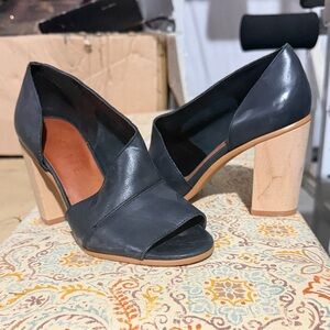1. State Black Leather Open-Toe Heels